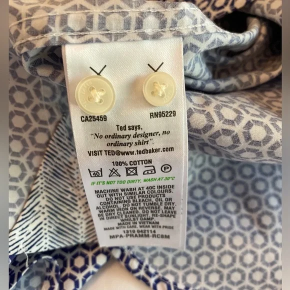 Ted Baker Endurance Navy Blue/White Geometric Flip Cuff Long Sleeve Shirt 15.5 - Picture 4 of 7